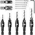 Countersink Drill Bit Set, 5 Piece Woodworking Chamfered Set with 1/4 Inch Hex Shank Compatible with Dremel Rotary Tool, Counter Sinker Tools for Hole Drilling, 2 Piece Wood Plug Cutter with L-Wrench