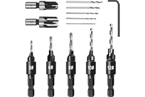 YURINWOO Juego de brocas avellanadoras 7 piezas, juego brocas avellanado con vástago hexagonal de 1/4 de pulgada compatible con la herramienta rotativa Dremel, Cortadores De Tacos Para Madera