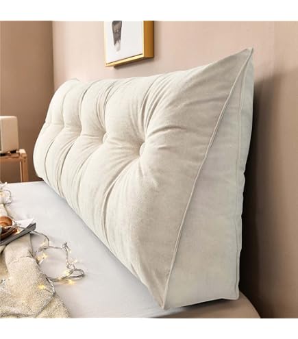 Large Wedge Lumbar Pillow - 1.5M Triangular Reading Pillow For Bed & Sofa, Backrest Support With Removable Cover & Side Pocket
