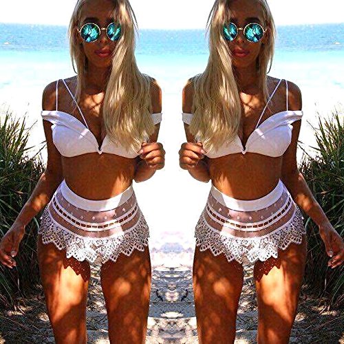 calistous Sexy bequem Sense Of Cool Spitze Bikini Set Gepolsterte Push-Up-BH Bademode Badeanzug XL & XL Schwarz, Weiß, M & White