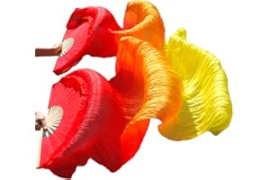 Leemiman Women 1.8 m Long Belly Dance 100% Silk Bamboo Fan Veils 1 Pair(L+R)