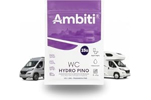Ambiti | WC Hydro | Monodosis Hidrosolubles para Depósito de Residuos de Autocaravanas,Caravanas y Campers| Antibacteriano| Elimina Deshechos Orgánicos y Papel Higiénico| Fragancia Pino| 15ud