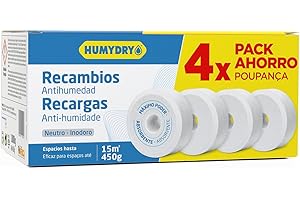 Lot de 4 recharges anti-humidité pour déshumidificateurs - Idéal pour les penderies, les salles de bains et les chambres - Espaces jusqu'à 15 m2 - Comprimés de 450g - Parfum : Neutre - Humydry