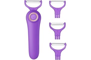 LUODIRGB 3-in-1 Electric Peeler | Auto Blade for Fruits/Vegetables | 3 Interchangeable Blades | USB Charging,Battery Capacity 1500 mAh | Kitchen, Travel, Camping (PL907-PURPLE)