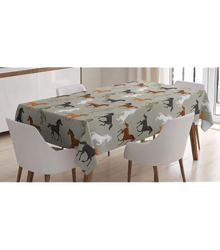 Nappe Cheval Amscan - 120x180 Cm - Blanc Avec Frange Et Motifs Chevaux - Décoration Table Fête
