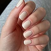 Viugex 24 Pièces Beige Faux Ongles, French Brillant Press on Nails Carré Court, Acrylique Couleur Pure Ongles à Presser, Arti