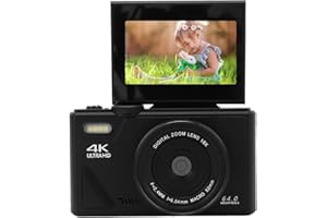 SXHLSELLER Cyfrowy Aparat Fotograficzny 4K, Aparat do Vlogowania UHD 64 MP do YouTube z 18-krotnym Zoomem, Kompaktowa Kamera Wideo Retro z Autofokusem i 3-calowym Odchylanym Ekranem do