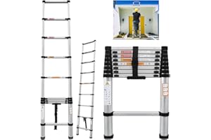 YOUSEAHOME 2.6M Telescopic Ladder, Telescoping Ladder Aluminium Extension Ladder for Decorating Painting, Portable Loft Ladders Aluminium Max Load 150kg/330lb, EN131 Standard Collapse RV Ladder