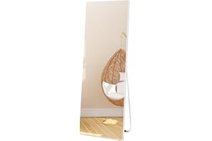 Vasemouh Blanco Espejo de Pie Cuerpo Entero 150x51 cm, Espejos Grandes de Pared Rectangular con Soporte para Colocar de Pie o Colgado, Adecuado para Dormitorio Vestidor Recibidor