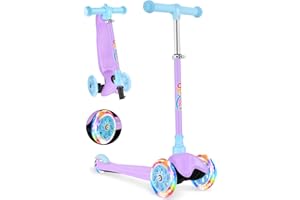 ‎BELEEV BELEEV Scooter Roller Kinder 2-6 Jahre, 3 Räder Kinderroller mit LED Leuchtende Räder, 4 Höhenverstellbare, Bremsen, Rutschfestes Deck, Lean to Steer, Scooter Kinder 2 Jahre Mädchen Jungen Geschenk