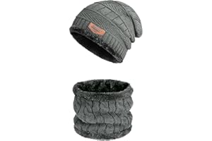 Ajuanbazha Gorro Invierno Hombre con Bufanda, Conjunto Gorro y Bufanda de Punto 2 en 1, Gorras Beanie de Punto para Hombre Mujer, Gorro Invierno con Forro Suave