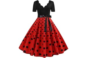 Yming Damen Vintage Sommerkleider Audrey Hepburn Kleid Elegantes Musterdrucken Kleid mit Gürtel