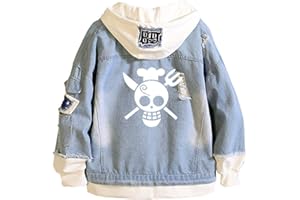 WANHONGYUE Anime One Piece Luffy Zoro Veste en Jean Adulte Cosplay Denim Manteaux à Capuche Outwear Blouson
