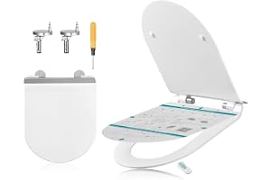 SONGMICS Toalettsits, Mjukstängande, Snabbfäste, UF-Plast | D-Form, 43,1 x 36 x 5 cm, 150 kg, Rostfria Gångjärn, Handtag