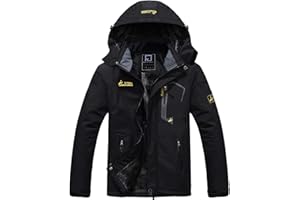 R RUNVEL Men's Waterproof Fleece Jacket Windproof Outdoor Multi-Pockets Winter Coats