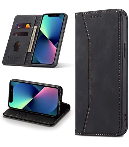 Mulbess Leder-Hülle Für IPhone 13 Mini, Mit Kartenfach, Magnetverschluss Und Ständerfunktion, Blau Mit Diamant-Optik