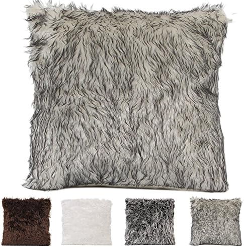 YougIka Deluxe Home Decorative Super Soft Plush Mongolian Faux Fur Throw Pillow Cover Cushion Case 45cm x 45cm (Light Grey)