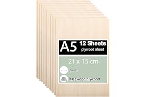 TAFONUP 12 Piezas Madera Contrachapada 2mm, Tablero Contrachapado de Tilo A5 21 x 15 cm, Tablero Madera Para Carpintería de Bricolaje, Procesamiento Láser, Fabricación de Modelos, Regalos, Decoraciones
