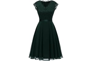 Dressystar Damska elegancka sukienka balowa, dekolt w serek, koronka, szyfon, długa sukienka koktajlowa