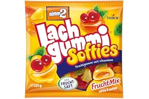 ‎NIMM2 LACHGUMMI nimm2 Lachgummi Softies FruchtMix – 1 x 225 g – Gefülltes Fruchtgummi mit Fruchtsaft und Vitaminen – Süßigkeit in sechs Geschmacksrichtungen