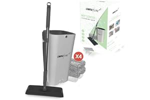 New Compact Shine New Kit Balai serpillière avec Seau essoreur, Balai Rotatif, Manche télescopique INOX, Lave Tout Types de Sol, 4 serpillières Réutilisables & Lavables
