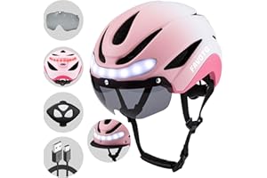 Favoto Casque de Vélo avec Lumière - Casques de Cyclisme pour Homme Femme Adulte avec Lumières Arrières Circonférence Réglable Visière Amovible