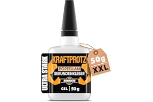 ARKA Sekundenkleber Gel für Keramik & Porzellan extra stark – XXL 50 g Superkleber – spülmaschinenfest, hitzebeständig – Anti-Austrocknungs-Spitze – KRAFTPROTZ Porzellankleber für Ton, Stein, Geschirr