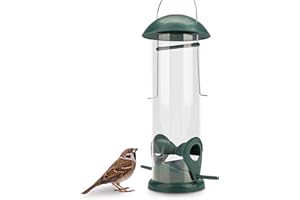 WILDLIFE FRIEND 20 cm Vogelfutterspender - Körnerfutterstation aus Kunststoff mit Zwei Anflugplätzen - Futtersäule zum Aufhängen für Wildvögel - Futterhaus für Ganzjährige Verwendung - Grün