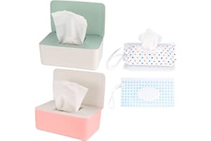 JTTXIU 2 Stück Feuchttücher Box und 2 Stück Baby Feuchttücher Spenderbeutel Set, Baby Feuchttücherbox, Nachfüllbare Feuchtücherboxen Reisebehälter Taschen, Toilettenpapier Box, Tissue Aufbewahrung Halter