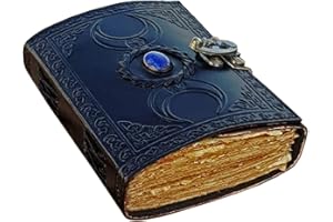 ALCRAFT Carnet de sorts vintage en cuir celtique triple lune Grimoire noir Livre des ombres pour homme et femme, carnet d'écriture Wicca, païen, sorcellerie, pages vierges non lignées