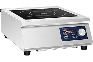 Royal Catering Plaque À Induction 1 Feu Posable Avec Cadre Inox Table De Cuisson Portative RCIC-5000 (Foyer 33 cm, 5 000 W, 60-240 °C, Acier inoxydable & Vitrocéramique)