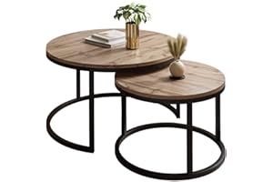 ‎LUKMEBEL lukmebel Couchtisch rund - CIRI 2in1 - Beistelltisch rund - Kaffetisch - Industrial Deko - Deko Wohnzimmer - Kleiner Beistelltisch - Sofatisch - Kleiner Tisch - Schwarz, Wotan Eiche