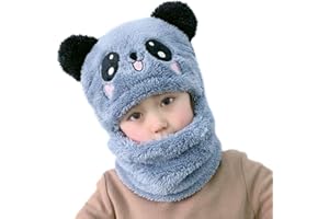 ISAKEN Baby Wintermütze Schalmütze Plüsch Ohrenklappen Hüte Winter Warme Kapuzen Schal Beanies Hüte Niedlich Panda Schlupfmütze Earflap Hut Halswärmer Nettes Ohr Plüsch Beanie Hut für Jungen Mädchen