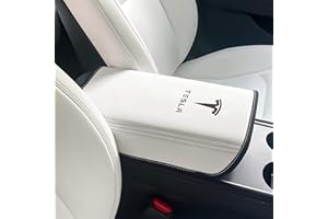 HommyFine Car Armrest Cover for Tesla Model 3 Model Y PU Leather Center Console Protector Pad Box Cover Mat for Model 3 2017-2023 Model Y 2020-2022 2023 (PU White)