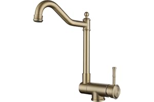 SJQKA Mitigeur Cuisine Rabattable, Robinet De Cuisine Bec Rotatif Pivotant Repliable Pour Evier Contre Fenêtre (Or brossé)