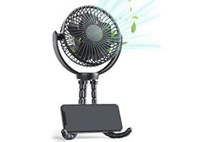 ATEngeus Mini ventilateur Pince USB 5 inch avec batterie 5000 mAh, Portable Petit Ventilateur de Bureau mini trépied, 3 vitesses, double rotation à 360°, convient pour les familles les bureaux