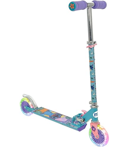 Disney Stitch Inline Scooter Light Up Wielen | Unisex Meisjes of Jongens | Opvouwbare Verstelbare 2 Wiel Kinderen Leeftijd 5 Push Officieel Licentie