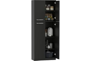 HOMCOM Credenza Cucina, Mobile Dispensa con 2 Armadietti, Mobile Cucina con Ripiani Regolabili in MDF, per Sala da Pranzo, Soggiorno, Salotto, 59x31x155 cm, Nero