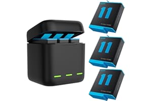 AuyKoo Replacement Batteries 3 Pack with Battery Charger For 12/11/10/9, 3-Channel Battery Charging Storage Box with 3 Rechargeable Lithium-ion Battery+Type C Cable for Hero 12 11 10 9 8