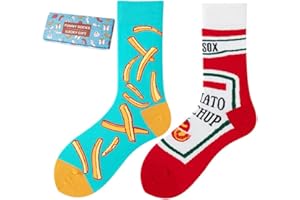 NxnChc Lustige Socken Für Damen Und Herren Unisex Viele Motive Tier Essen Obst Sport Kunst Aus Baumwolle Geschenk Asymmetrische Muster Links Und Rechts