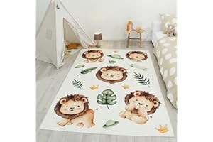 Nazar Tapis Chambre Enfant, Tapis Bébé, Tapis Enfant pour Fille et garçon à Motifs Dinosaure, Carte du Monde et Animaux (747 Beige, 120x160 cm)