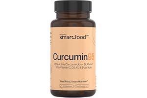 THE PRETTY SMART FOOD CO Powerful Curcumin 95 & BioPerine - Turmeric Capsules High Strength with Black Pepper - High Absorption 95% Curcuminoids - With D3, K2, Coconut & Botanicals - 60 Capsules (not tablets) - Made in The UK