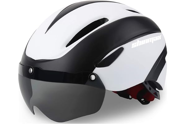 Shinmax Casque de vélo pour Homme et Femme, certifié CE, Casque de Cyclisme avec Lunettes magnétiques Amovibles, visière, Casque de VTT réglable pour Adulte, Casque de vélo réglable, Protection de