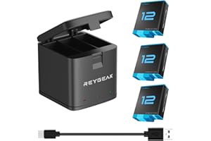 REYGEAK Hero 12/Hero 11 Akku Hero 10/9 Akku und 3-Kanal LED Ladegerät ，Akkus für GoPro Hero 12/11/10/9 Black，ladegerät für Hero 12/11/10/9 Black (Ladegerät + 3 x Akkus)