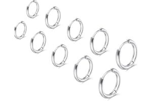 Nogeqi 5 pares de pendientes de plata para hombre, aros hipoalergénicos y ligeros, acero inoxidable