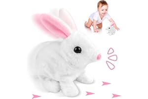FUNMO Jouet en Forme de Lapin pour Enfants, Jouets Interactifs Lapin de Pâques, Jouet électronique interactif en Peluche Animal de Compagnie Jouet pour Enfants-Blanc