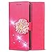 Produktbild Shinyzone Flip Brieftasche Hülle für Google Pixel 2 XL,Geprägt PU Leder Handyhülle mit Kartenfächer,Handgefertigt Funkeln Diamant mit 3D Blumen Magnetverschluss Schutzhülle,Rose Rot