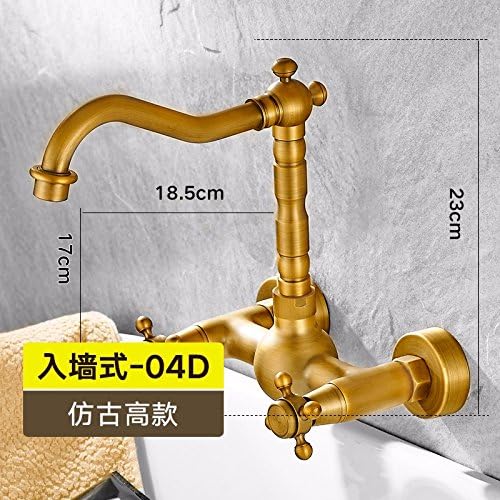 LighSCH Antique Sink Mixer Tap Bathroom Wall-Mounted Hot and Cold Double-Hole High