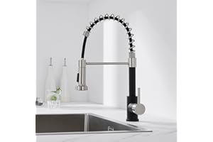 Auralum Bateria kuchenna czarna, armatura kuchenna z wyciąganą wylewką, bateria mieszakowa z 2 rodzajami strumienia, stal nierdzewna, armatura zlewozmywakowa obracana o 360°, armatura