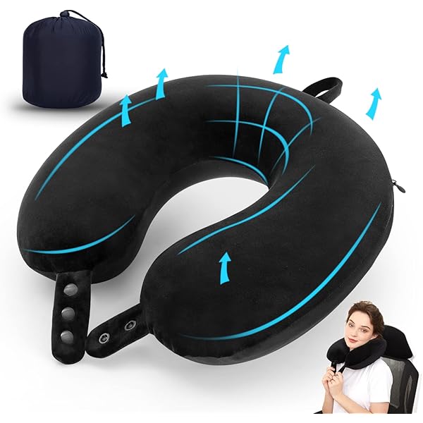 URAQT Reiskussen, reiskussen van traagschuim, vliegtuigkussen, nekkussen, reiskussen, vliegtuigkussen, nekkussen, nekkussen met opbergtas voor op reis, Navy 1, M